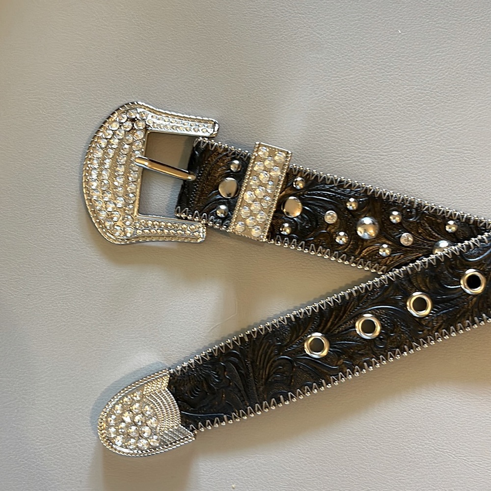 Kathy Van Zeeland rhinestone and studded belt.